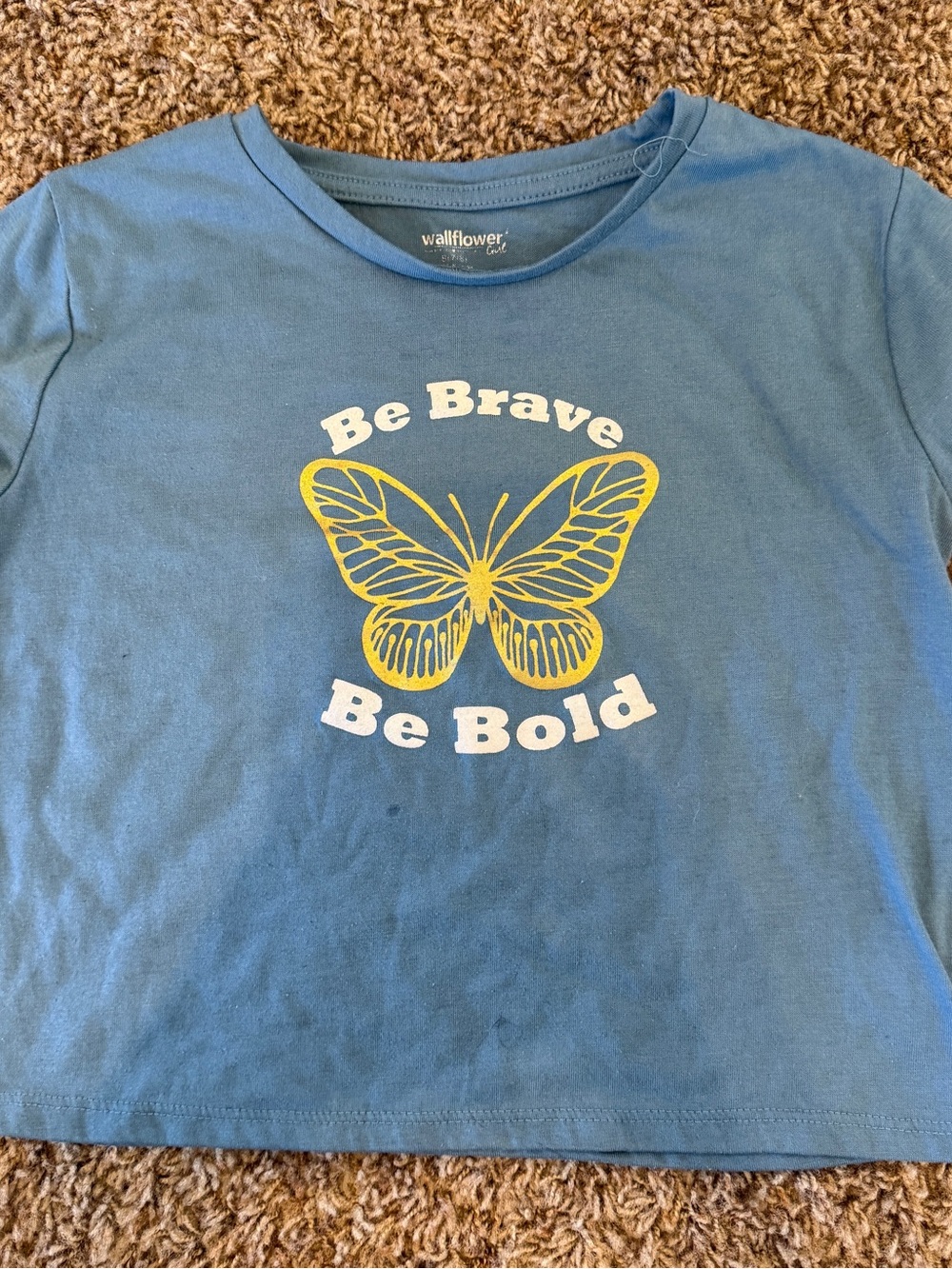Wallflower Blue Tee with gold Butterfly "Be Brave Be Bold"